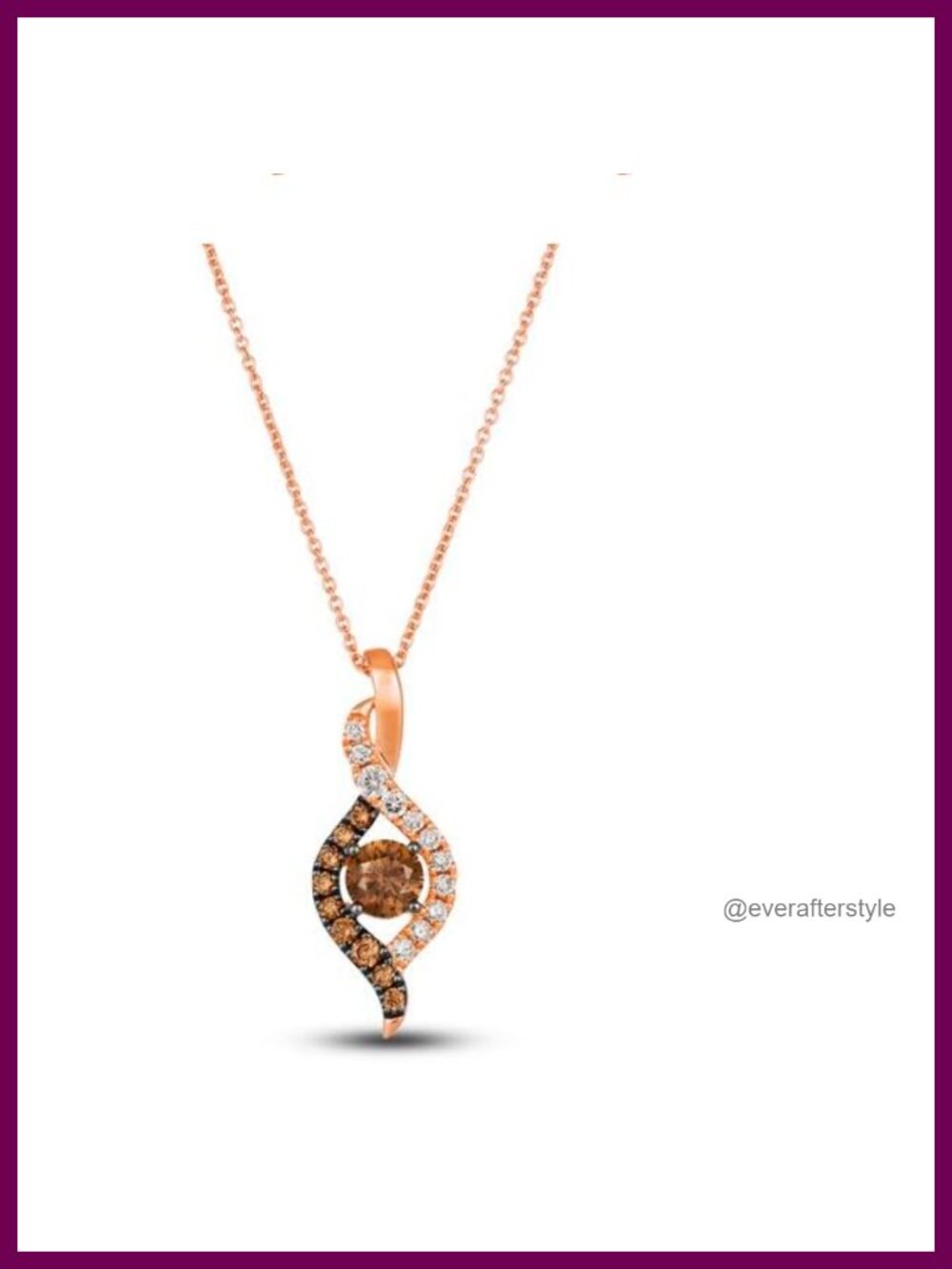 14K Rose Gold Finish Teardrop Pendant Simulated Brown & White Diamond 925